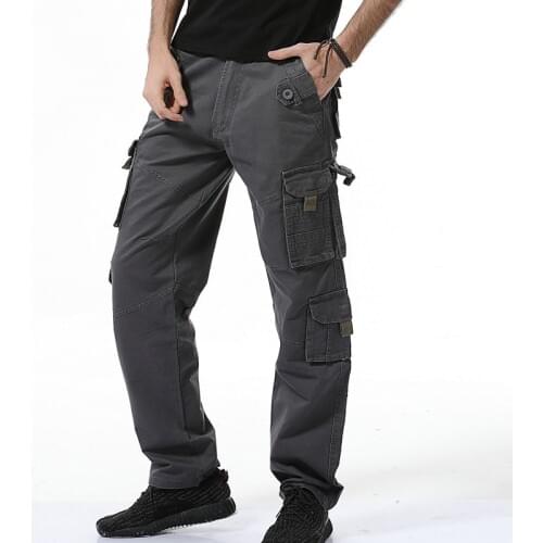 Large Size Mens Multi-pocket Overalls Loose Pants Spring Autumn Outdoor Camping Riding Hiking Straight Cargo Sports Trousers