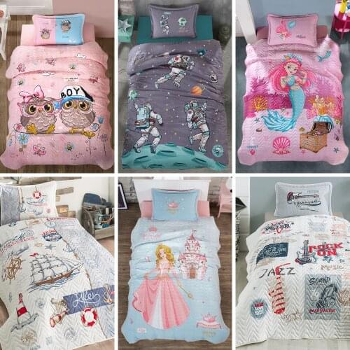 Turkish cotton single bedspread set, 2 pieces, bedspread and pillow case, romantic girl, pink bedding