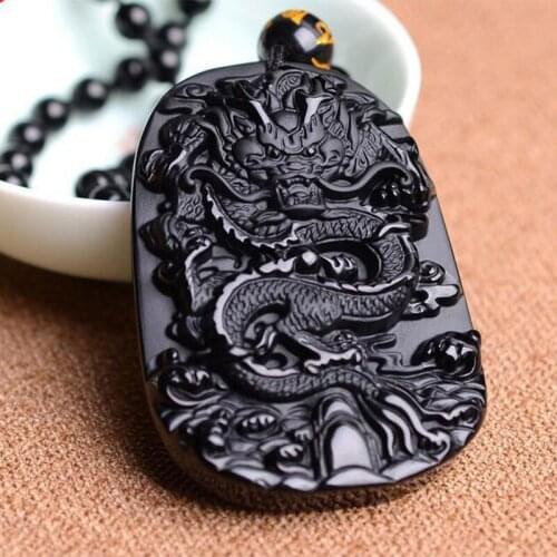 KYSZDL Drop Shipping beautiful Chinese Handwork Black Obsidian Carved Dragon Amulet Lucky pendant necklace men and women jewelry