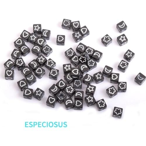DIY Handcraft Jewelry Department Black Color Star And Moon Spacer 6MM Square Shape Acrylic Beads Bracelet Making Accessories