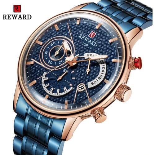 REWARD Men Watch Fashion Business Watches Mens Casual Waterproof Quartz Wrist Watch Stainless Steel Clock Relogio Masculino