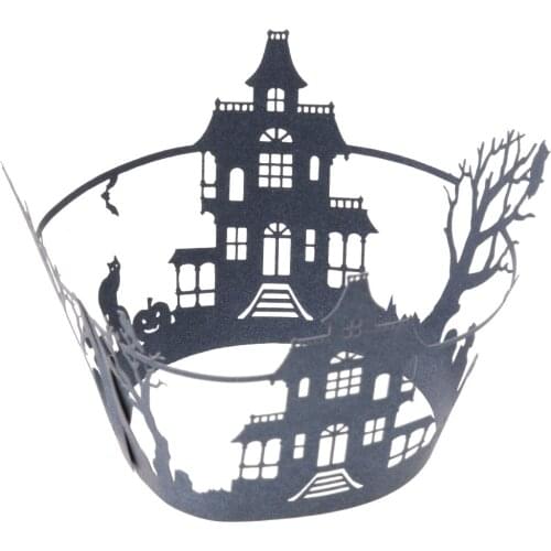 New Hot 50 Baking Cup Paper Cupcake Wrappers Wraps Muffin Wrap Cut Halloween Castle Design Cake Decoration Accessories