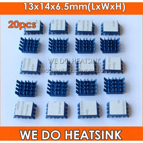 20pcs Aluminum 13x14x6.5mm Spiky Blue Cooling Cooler Heat Sink With Thermal Double Sided Tape Applied
