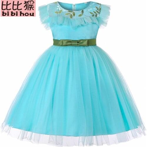 2019 Girls Embroidery Flower Lace Flare sleeve Princess Dress Kids Dresses for Girls Party wedding dresses christmas costume