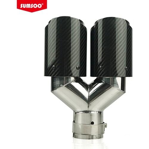 Genuine sumsoo Y Style Model Carbon Fiber + Stainless Steel Universal Modified Auto Car Exhaust Tip Double End Pipe tip