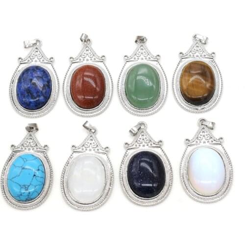 Boho Ethnic Alloy Charms Natural Stone Lapis Lazuli Crystal Pendant for Women Jewelry Making DIY Necklace Accessories 32x57mm