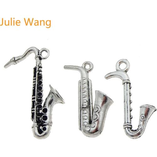Julie Wang 6PCS Mix Saxophone Charms Musical Instrument Alloy Necklace Earrings Bracelet Jewelry Making Accessory