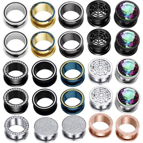 TIANCIFBYJS 2pcs 2g-5/8" Ear Gauges Stretching Kit Flesh Tunnels Stainless Steel Earring Expander Plugs Set Helix Body Piercing