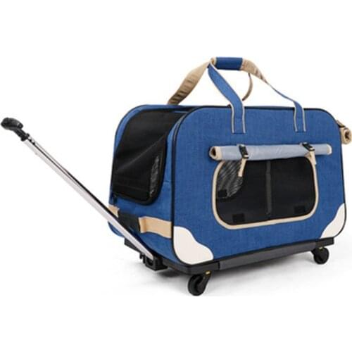 Four-wheel foldable trolley case for dog outing bag Breathable cat and dog travel luggage for cat pet stroller