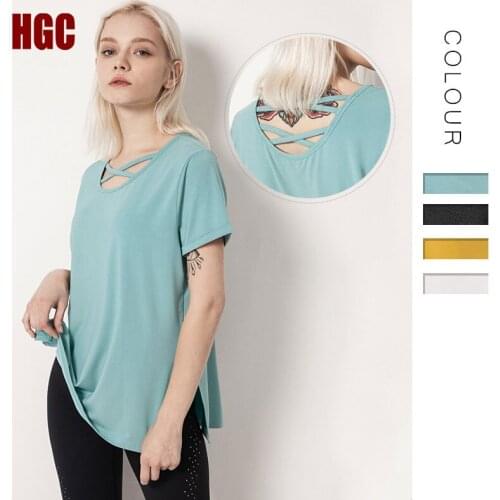 HGC Sports Yoga Top Women Short Sleeve Loose Casual T-Shirt Breathable Quick Drying Fitness Gym Workout Sexy Running Pullover