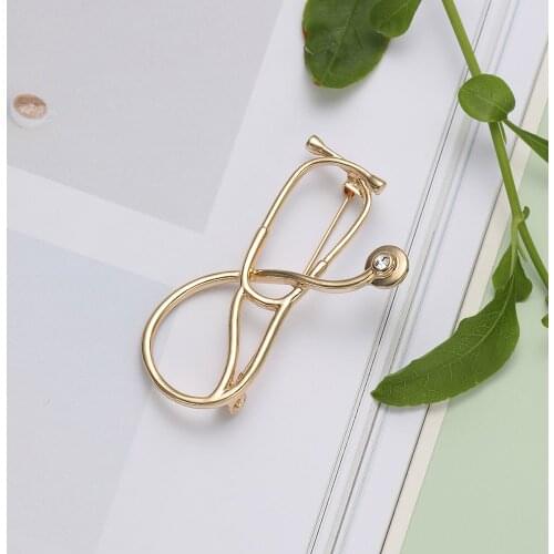Rhinestone Stethoscope Pin Hospital Doctor Nurse Rose Gold Metal Brooch Gifts Medical Jewelry Denim Jackets Collar Badge Pin