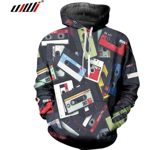UJIW Men/Women Casual Hoodies Long Sleeve Videotape Retro Congested Print Sweatshirt Top Harajuku