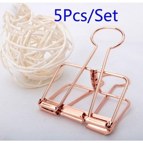 5Pcs Rosegold Binder Clips Paper Clip Office School Supplies Binding Supplies Files Bag Documents Bag Clips Metal Clips