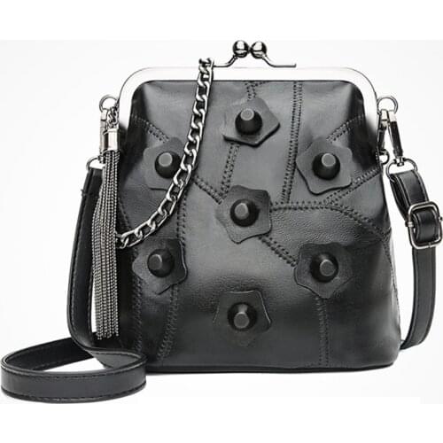 Mini Chain Sheepskin Women Shoulder Bags Solid Rivet Tassel Crossbody Bags Casual Handbags