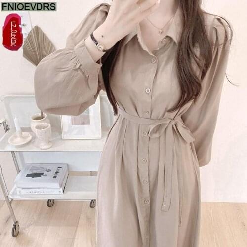 M-4XL Feminine Vestidos Fashion Women Chic Korea Office Lady Solid Single Breasted Button Shirt Dress