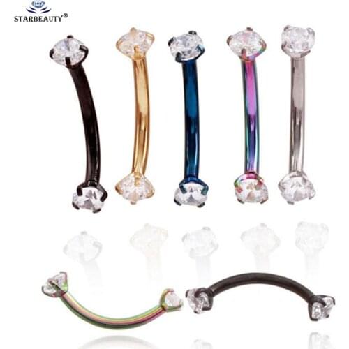 1Pc High Quality 316L Stainless Steel 16g 3mm Zircon CZ Gem Curved Eyebrow Ear Cartilage Helix Piercing Ring Body Jewelry