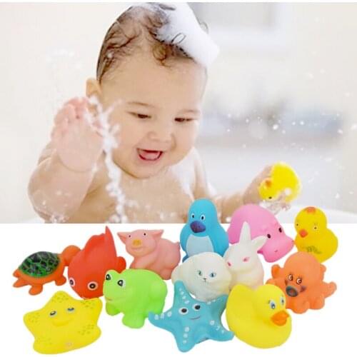 13pcs/set Baby Bath Toys Cute Floating Rubber Animals Style Random Squeeze-sounding Bathing Baby Toy Swimming Toys B5Q7 Pla M1J2