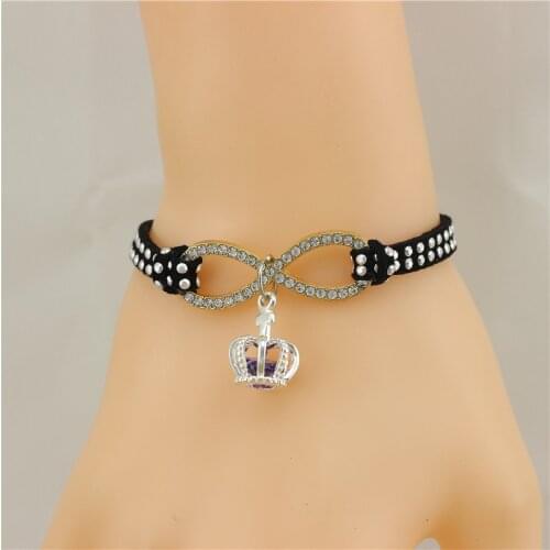 2colour violet crown pendant infinity bracelet for women fashion jewelry pulseira feminina pulseira de couro Drop shipping