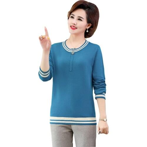 2019 New middle aged female Plus size 4XL autumn winter knit sweater women print long sleeve pullovers bottoming sweater 2941