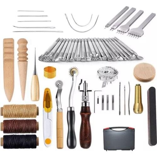 59 Pcs Leather Craft Tools Kit, Leather Sewing Hand Tool Set for DIY Leather Craft, Canvas Sewing