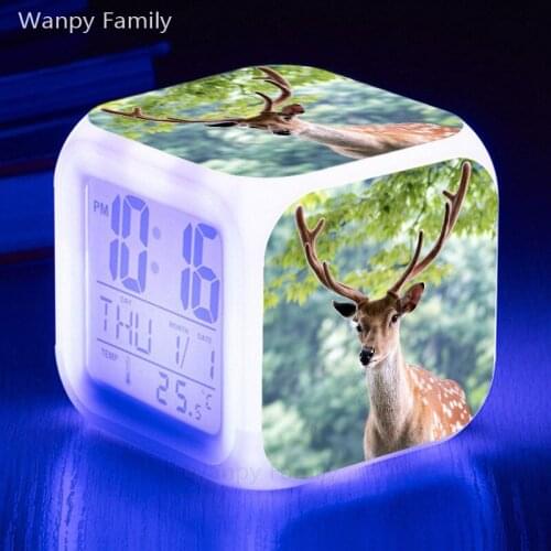2020 New Very nice sika deer alarm clock 7 Color Glowing Multifunction Night Light Electronic Watches For Kids birthday gifts