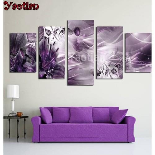 Abstract artistic purple lily diamond embroidery round diamond painting full square drill 5d mosaic diamond handwork 5 piece