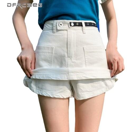 White High Waist Washed Denim Mini Shorts Skirts Women 2021 Summer Casual Slim Ladies Jeans Short Trousers Female