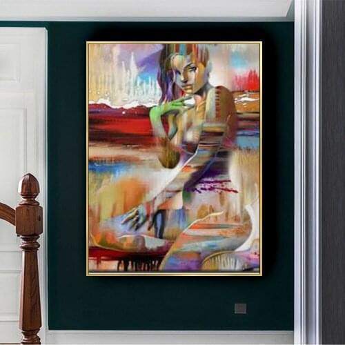 Large Hand Painted Abstract Nude Oil Painting on Canvas sexy becatiful gray Naked painting Wall Art Sexy woman Canvas Pictures