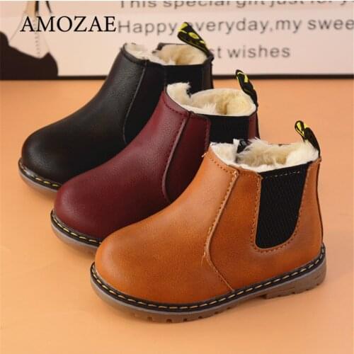 Unisex Chelsea Boots Snow Rubber Boots for Children Girls PU Leather Winter Shoes for Boys Velvet Short Ankle Boots 2021 New