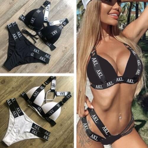 Brazilian Thong Bikini Set 2020 Women Push Up Bikini Solid Swimsuit Sexy Straps Swimwear Bathing Suit High Cut Biquini