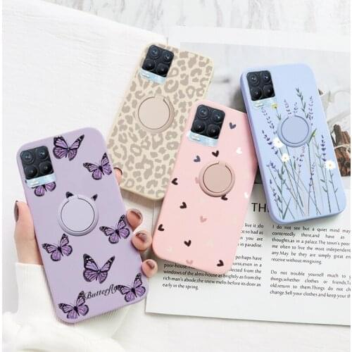 For OPPO Realme 8 Pro Case Flowers Magnetic Ring Holder Soft Silicone Fundas For OPPO Realme8 Realme8Pro Protective Back Cover