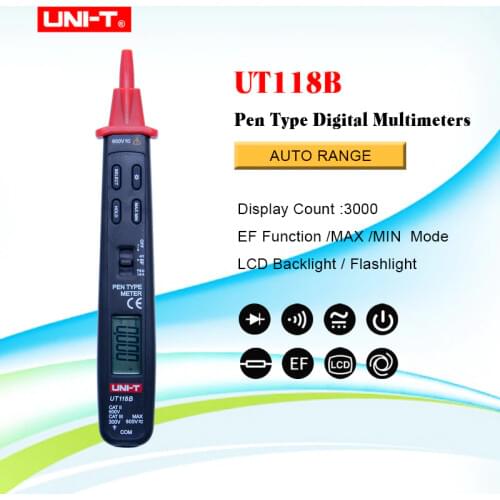 Uni-t Ut118B Digital Ammeter Multimeter 3000 Counts Ac/dc Ef Function Pen Type Digital Multimeters Meter Detector tester