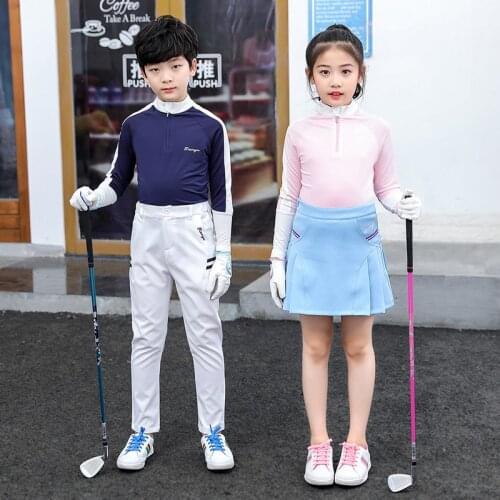 Children Long Sleeve Golf Shirts Boys Girls Breathable Quick-dry Golf Tops Teenagers Zipper Neck Sports Clothes D0855