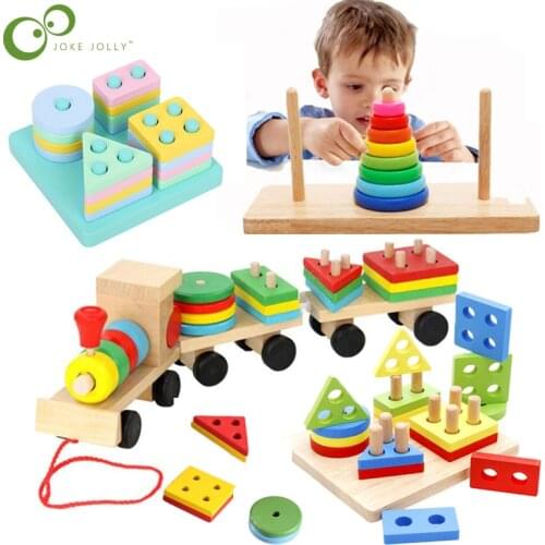 Baby Toys Colorful Wooden Geometric Sorting Board Stacking Tower Montessori Kids Educational Toy Building Puzzle Child Gift ZXH