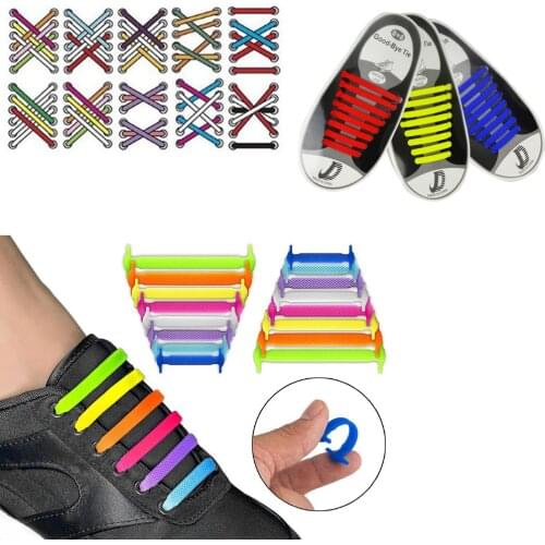 16pcs/lot Elastic Silicone Shoelaces For Shoes Special Shoelace No Tie Shoe Laces For Men Women Lacing Shoes Rubber Shoelace