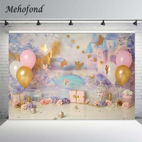 Photography Backgrounds Fairy Castle Flowers Balloon Princess Birthday Cake Smash Baby Shower Photo Backdrop Studio Photozone