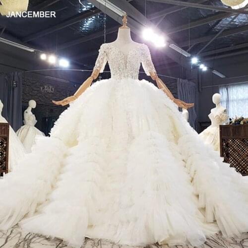 HTL1660 Extravagant Upper Body Covered With Pearl Flowers Wedding Dress 2020 V-Neck Short Sleeve Ball-Gowns ウェディングドレス