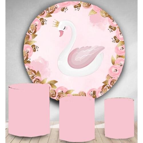 Circular Round Panel Backdrop Circle Background Pink Gold Flower Swan Princess Birthday Baby Shower Party Decor Polyester Fabric