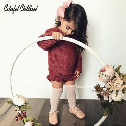0-3T Girls sweet winter set peter pan collar ruffles knitted-cotton warm thick baby/Infant/toddlers sweater top+pants cardigan