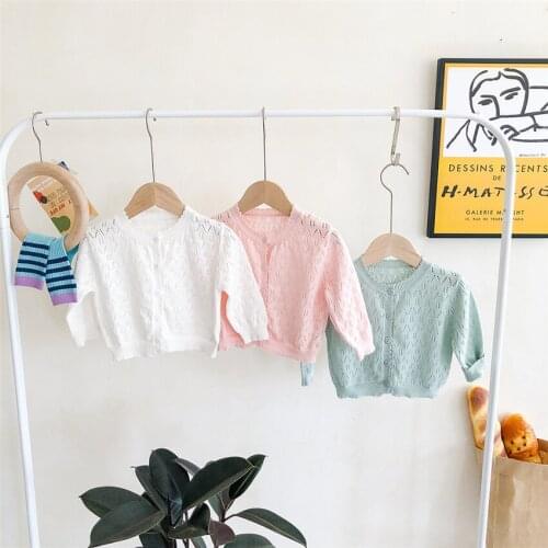 Soft Breathable Baby Girls Coat Spring Fall Thin Cotton Knit Long Sleeve Jackets for Girls Clothing Sweater Children Cardigans