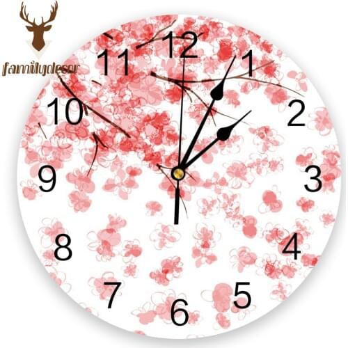 Pink Flower Sakura Cherry Blossoms PVC Wall Clock Modern Design Home Decor Bedroom Silent Oclock Watch Wall For Living Room