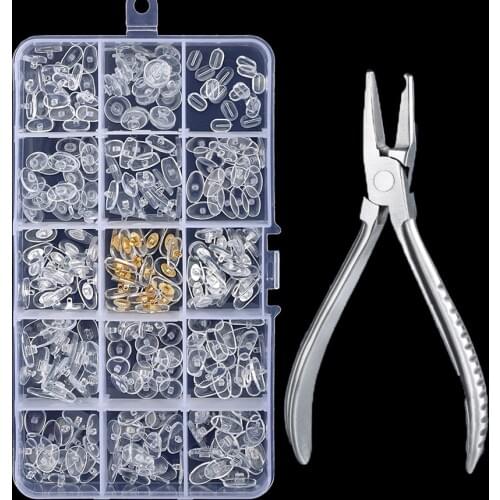 Stainless Steel Adjusting Glasses Nose Pad Arm Frames Plier Repair Tool with 300pcs Silicone Eyeglass Nose Pads Non Slip Screw O