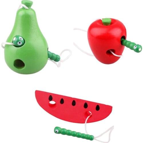 New Kids Educational Toys Fun Wooden Toy Worm Eat Fruit Apple Pear Early Learning Teaching Baby Toy Gift