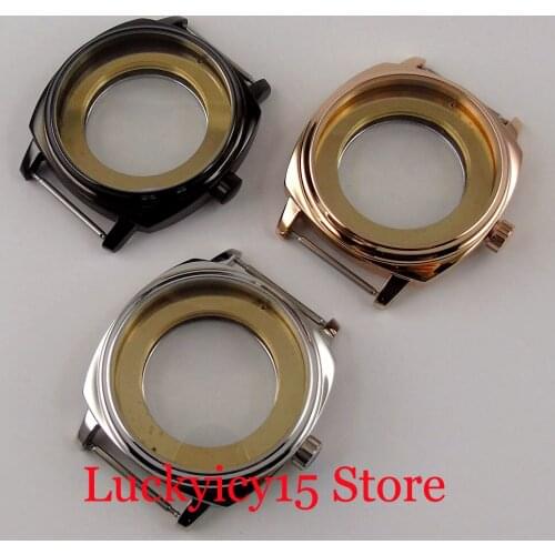 New Square 42mm Automatic Watch Case fit ETA 2836 MIYOTA 8215 821A 8205 PVD Rose Gold Seeing Back