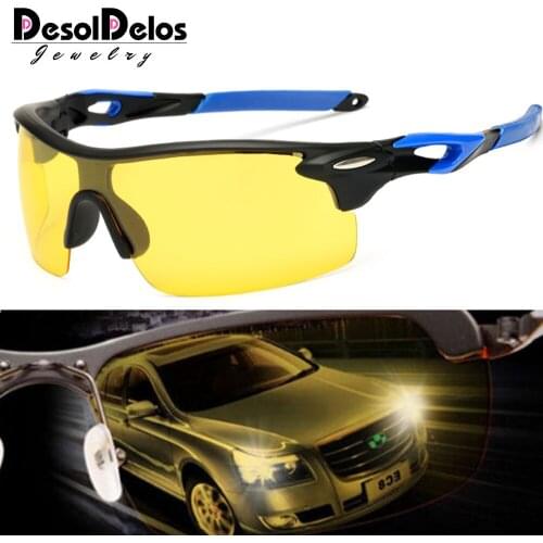 Mens Driver Night Vision Goggles Sunglasses Driving Male Driving Sun Glasses For Men Anti-glare UV400 Cloudy Fog Day