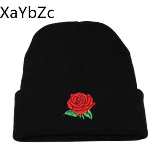 Autumn and winter warm pile hat ski hat womans hat embroidery rose wool knit hat