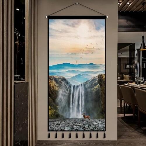 Landscapes Wall Tapestry Home Decor Canvas Painting Wall Art Canvas Posters Pictures Scroll Hang Painting Mountains Rivers