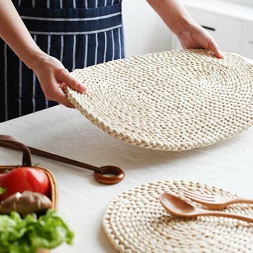 Corn Fur Woven Dining Table Mat Heat Insulation Pot Holder Round Coasters Coffee Drink Tea Cup Table Placemats Mug Coaster