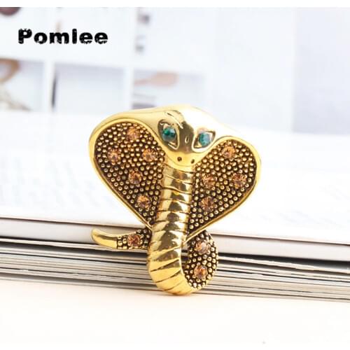Pomlee 2 Colors Rhinestone Cobra Brooch Women And Men Unisex Snake Brooches Animal Pin Winter Design Jewelry Good Gift