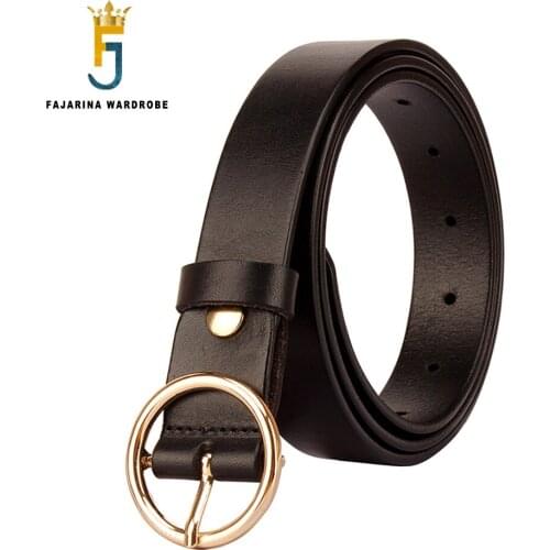 HIDUP Top Quality Design Solid Cowhide Leather Belts Ring Pin Buckle Alloy Belt for Women Black Accessories 2.8cm Width NWJ902